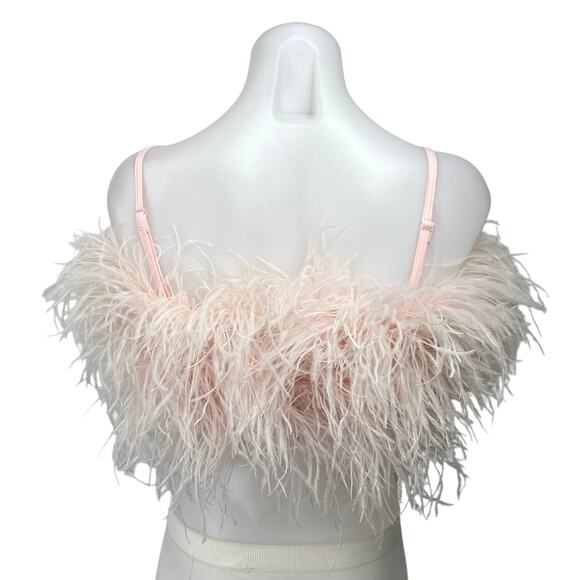 SGinstar Pink Ostrich Feather Fuzzy Sleeveless Cami Camisole Crop Tank Top Sz S - Picture 2 of 12